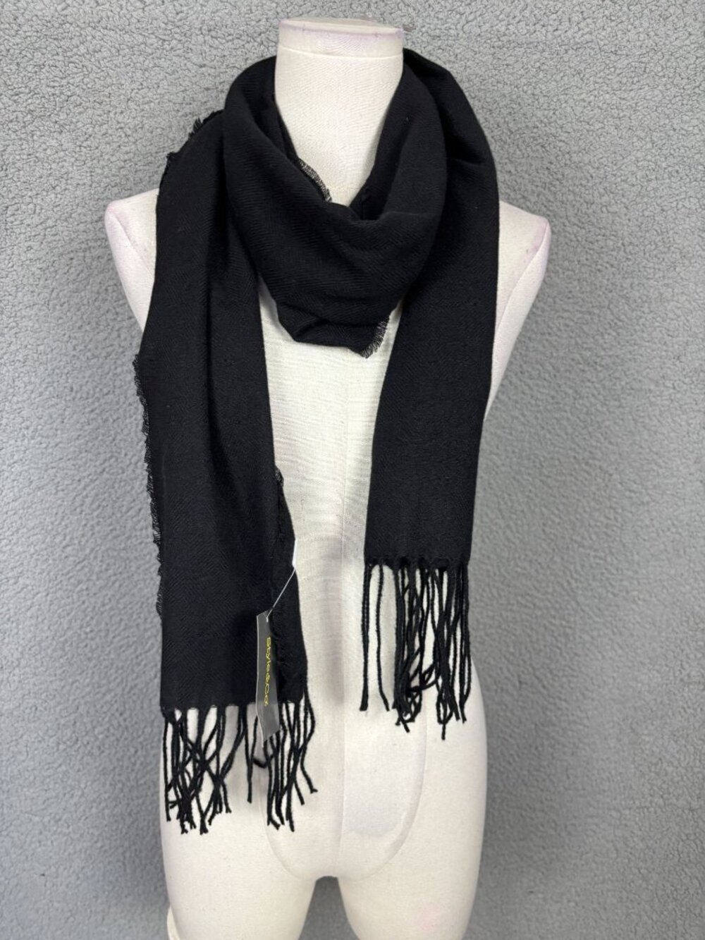 Style & Co Women's Black Scarf With Fringe Detail Elegant Soft Solid Wrap OS NWT